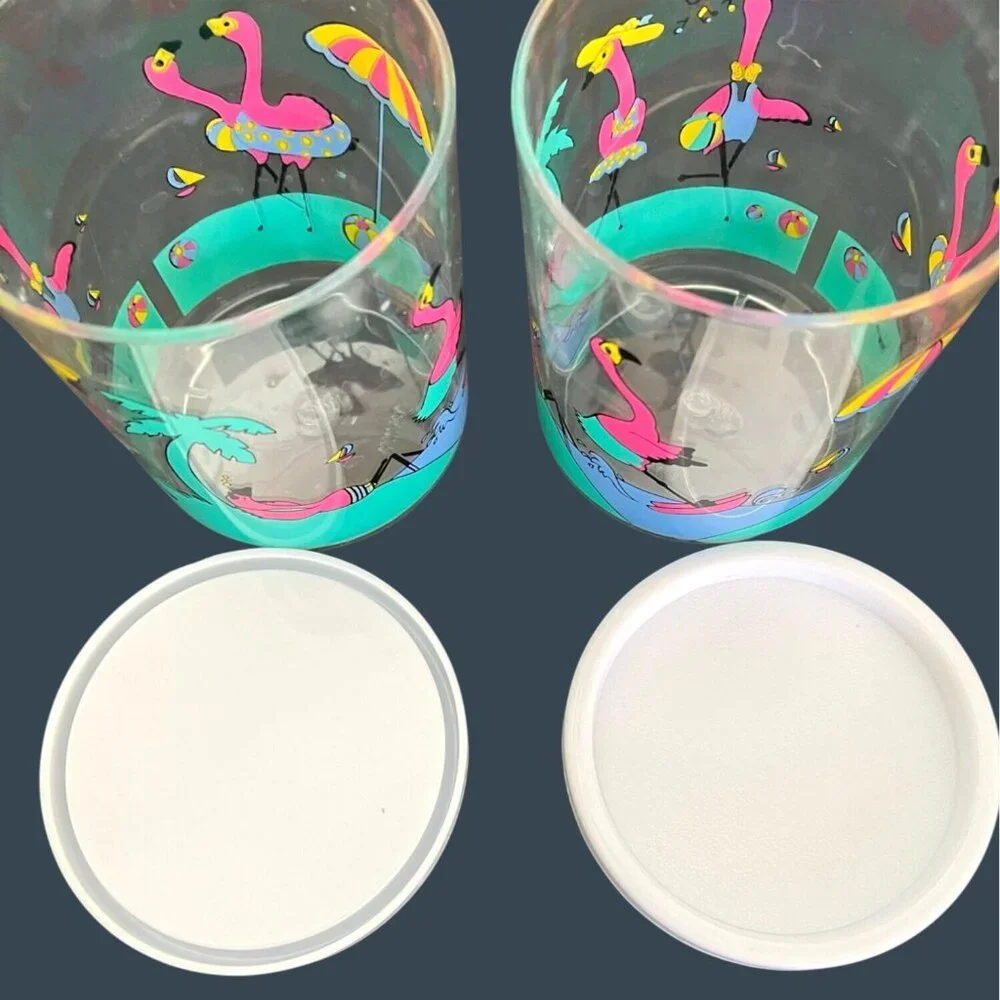 Retro Pink Flamingo Ice Bucket Barware Drink 10 Pc Set Tumbler Glasses Vintage